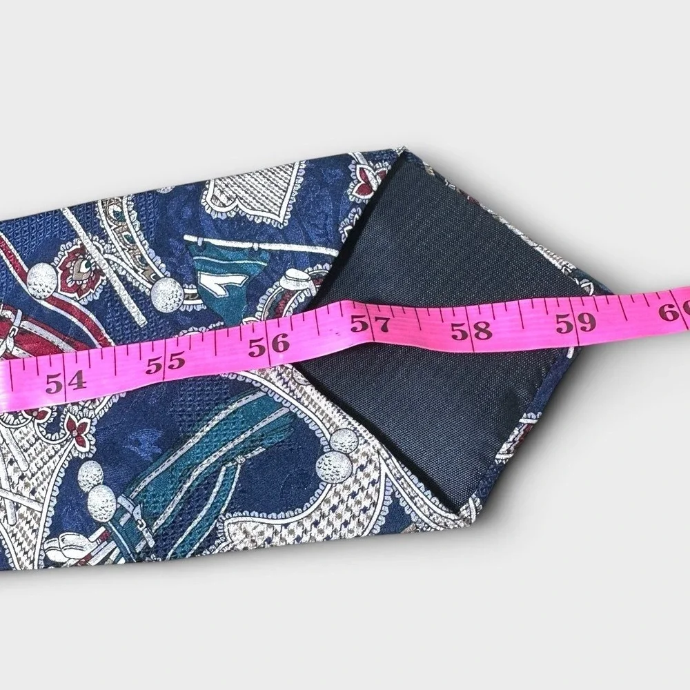 Hunt Club Mens Silk Tie Navy Blue Golf Paisley Clubs Flags Sports Necktie